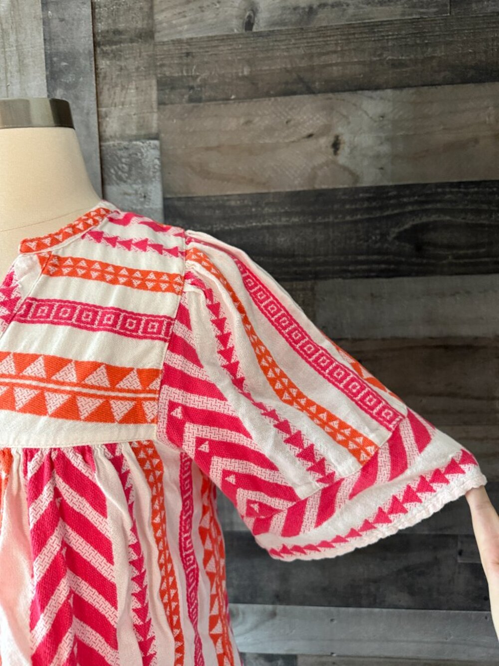 Pink orange embroidered peasant top large tropical beach feminine barbiecore - Picture 3 of 10